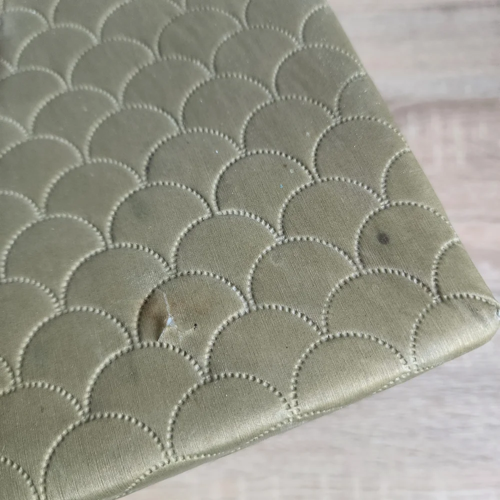MCM VINTAGE Gold Metallic Quilted Vinyl Sewing Craft Box Lucite Handle